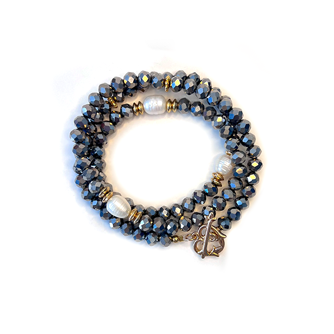 Hematite pearl wrap bracelet