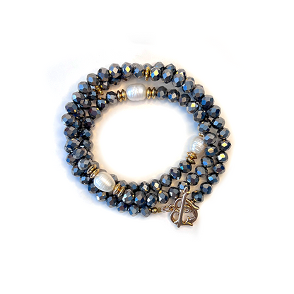 Hematite pearl wrap bracelet