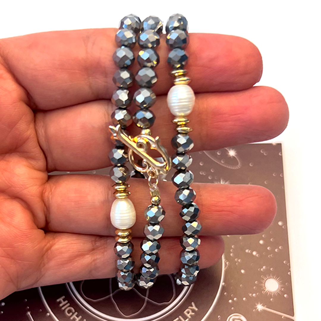 Hematite pearl wrap bracelet