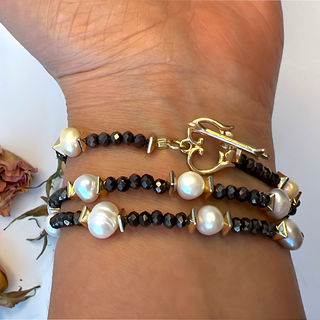 Hematite Pearl Wrap Bracelet