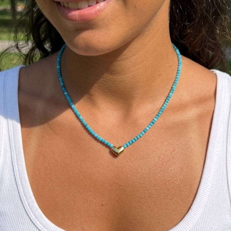 Natural Faceted Turquoise & Gold Heart Necklace- BLOOM COLLECTION