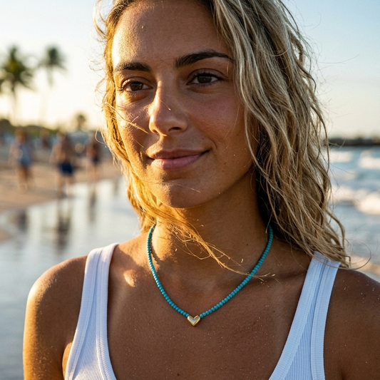 Natural Faceted Turquoise & Gold Heart Necklace- BLOOM COLLECTION