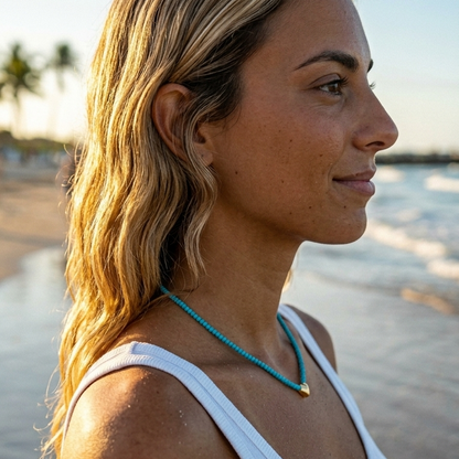 Natural Faceted Turquoise & Gold Heart Necklace- BLOOM COLLECTION