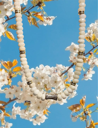 Faceted  Ivory Jade Bead  Necklace- CORE BLOOM