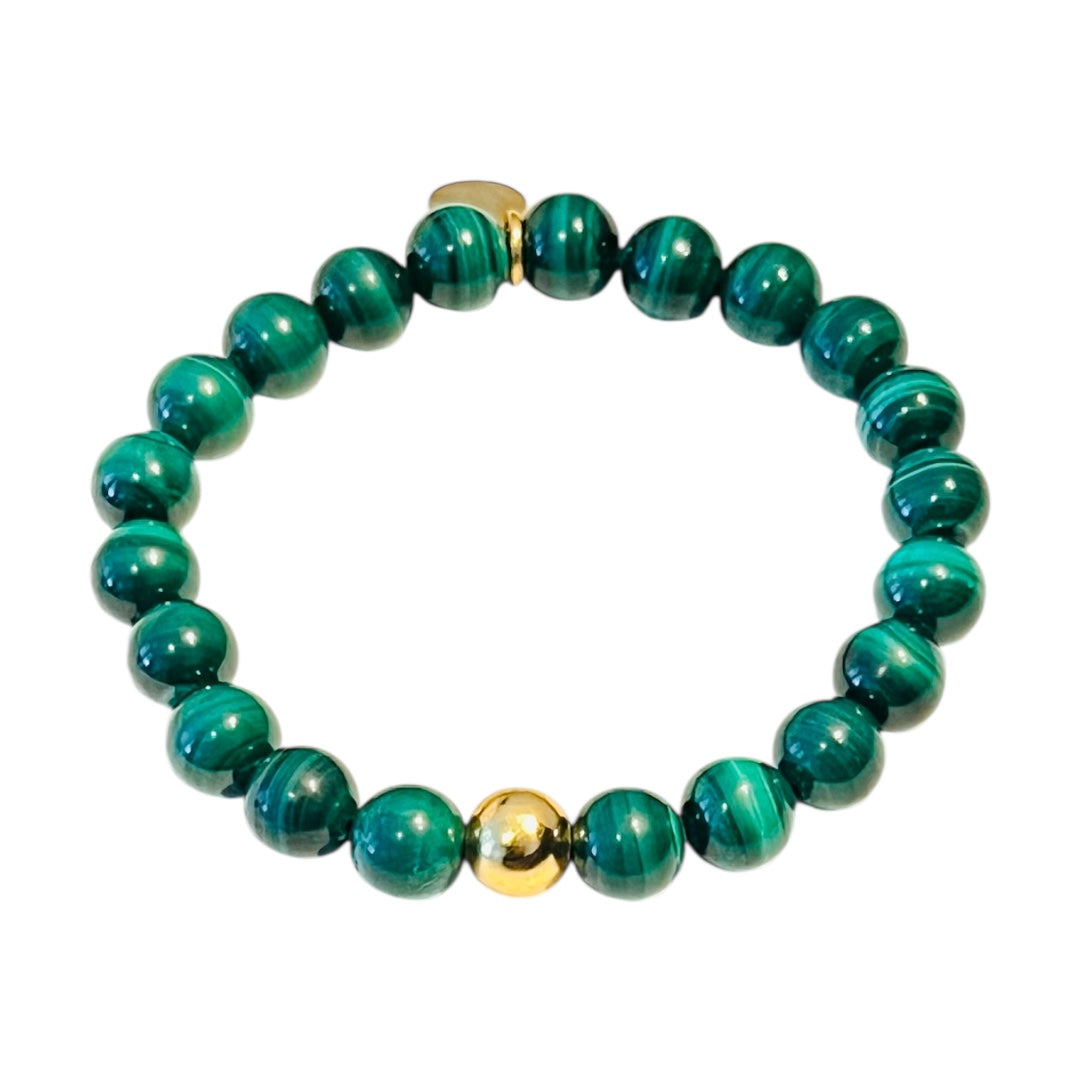 SUN COLLECTION - Natural Malachite & Gold Bead Sun stretch Bracelet