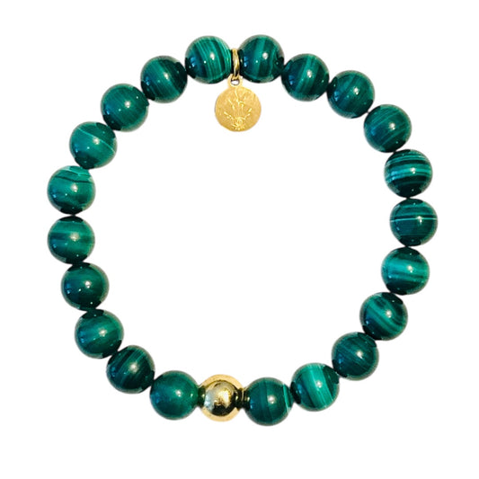SUN COLLECTION - Natural Malachite & Gold Bead Sun stretch Bracelet