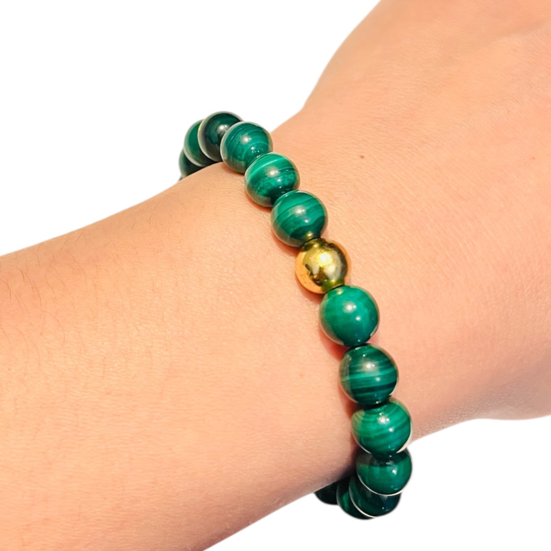 SUN COLLECTION - Natural Malachite & Gold Bead Sun stretch Bracelet