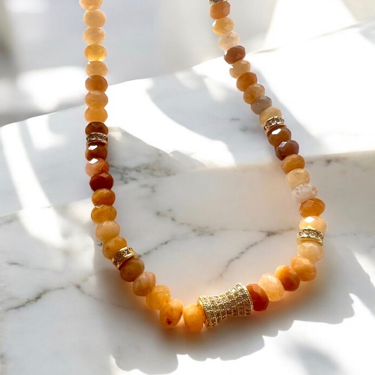 Faceted Yellow Jade Bead  Necklace- CORE BLOOM