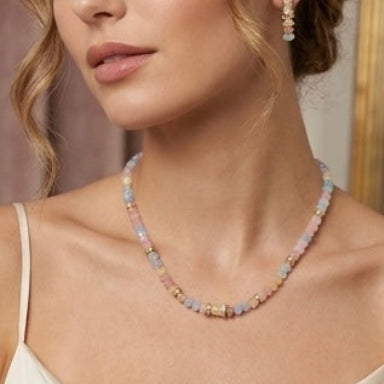 Faceted Natural Morganite Bead  Necklace- LUXE BLOOM