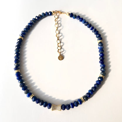 Faceted Lapis Lazuli Bead  Necklace- LUXE BLOOM