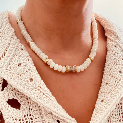 Faceted  Ivory Jade Bead  Necklace- CORE BLOOM