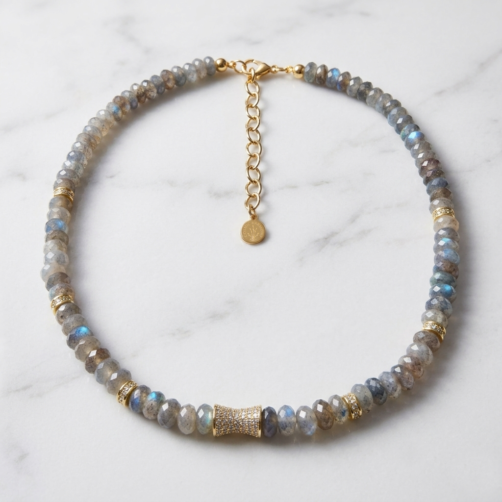 Faceted Labradorite Bead  Necklace- LUXE BLOOM