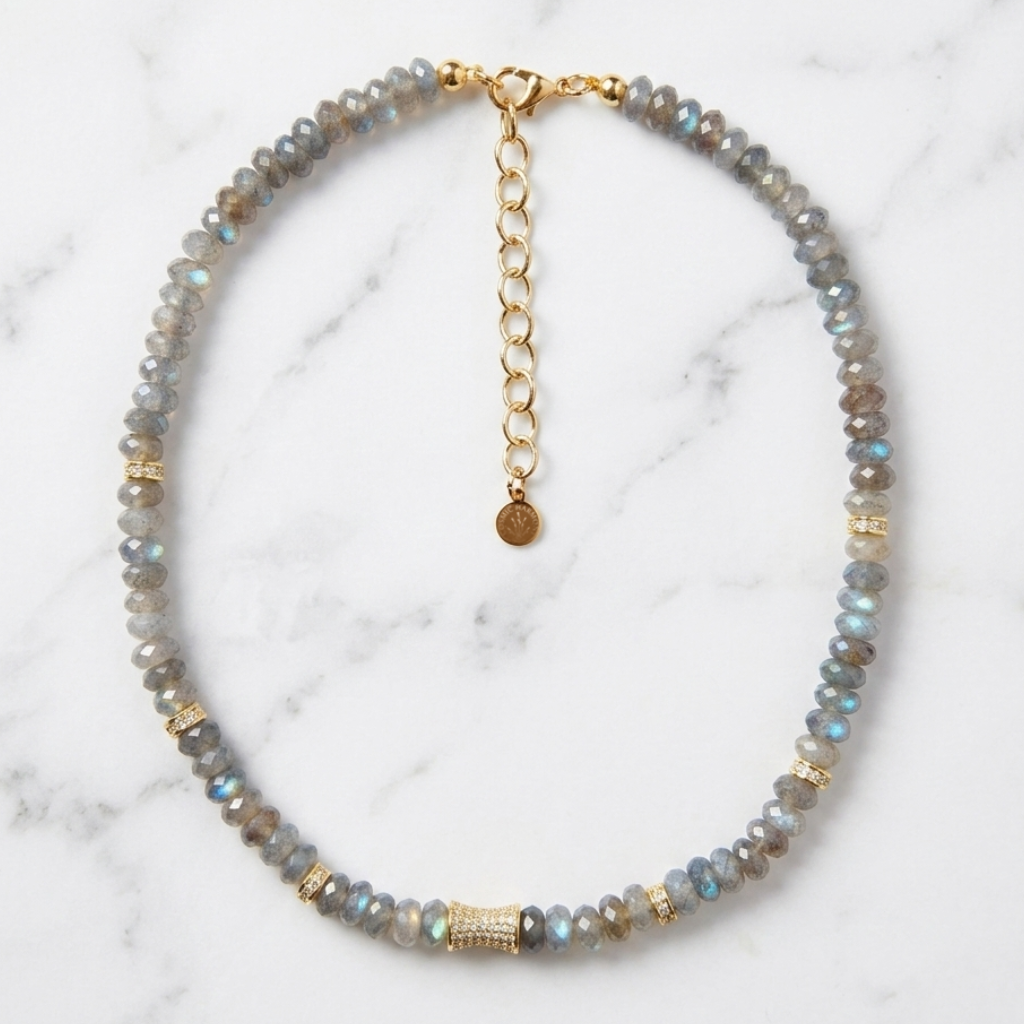 Faceted Labradorite Bead  Necklace- LUXE BLOOM