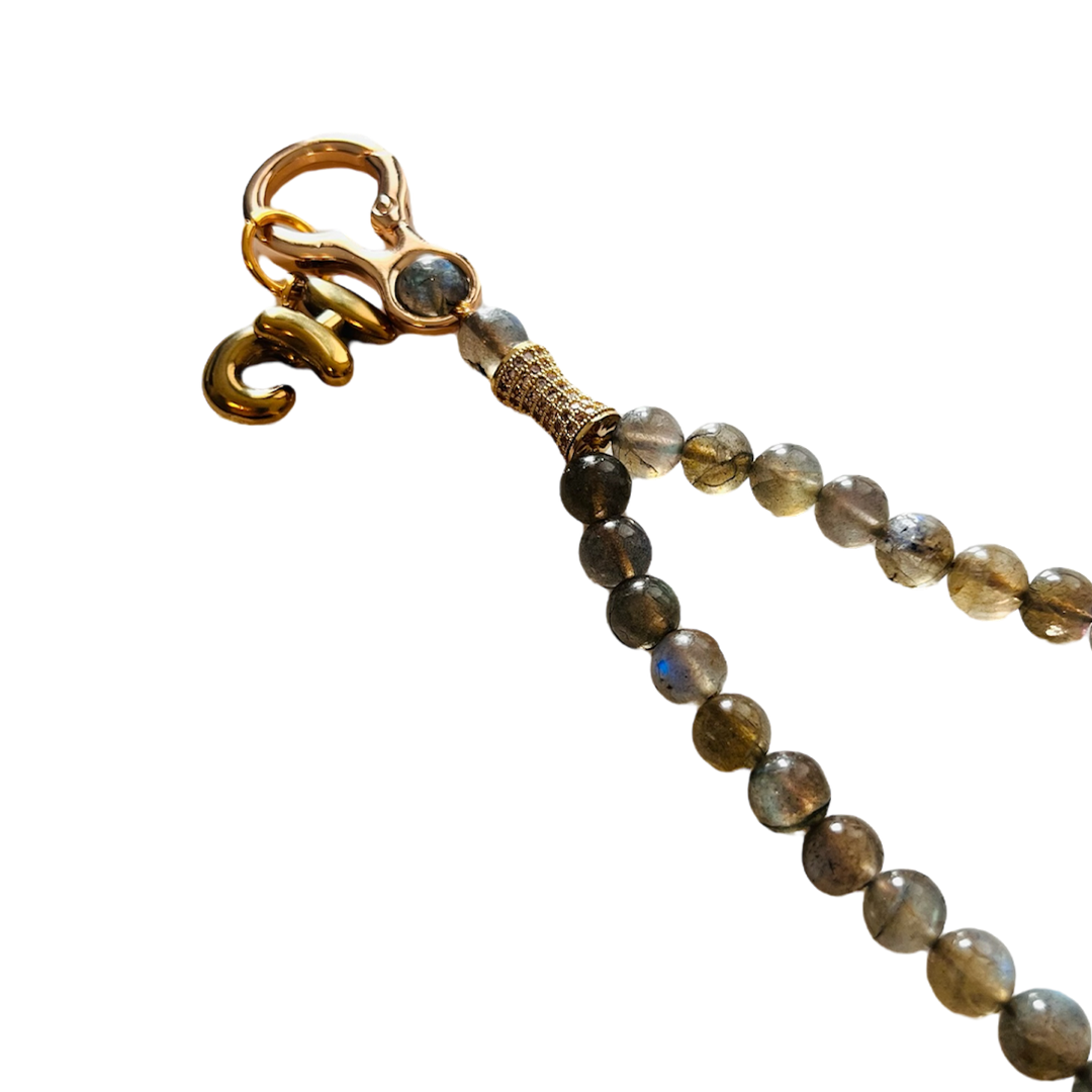 Monogram Labradorite 33 Bead Meditation Loop Wristlet