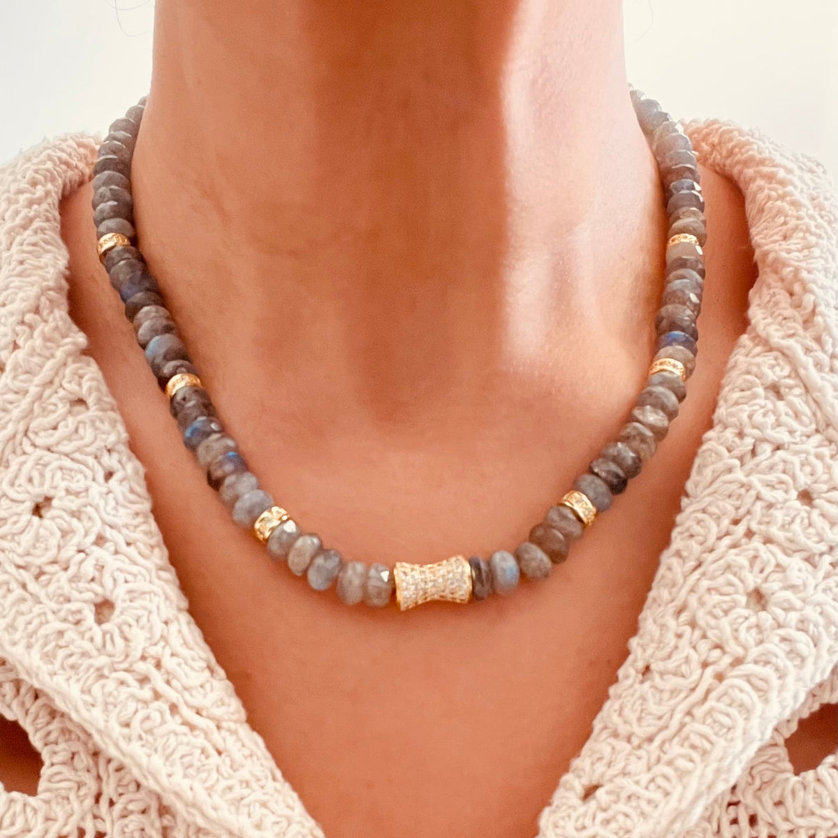 Faceted Labradorite Bead  Necklace- LUXE BLOOM