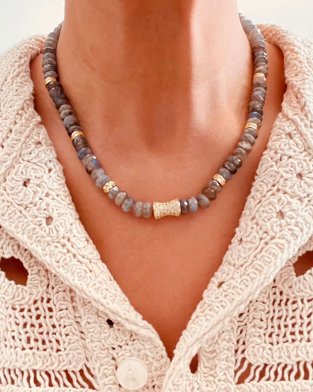 Faceted Labradorite Bead  Necklace- LUXE BLOOM