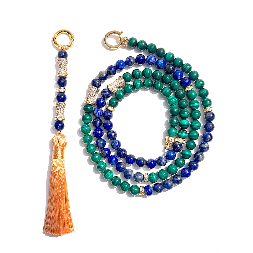 MULTIWAY Natural Malachite & Lapis Lazuli  Mindfulness 99 Bead Necklace