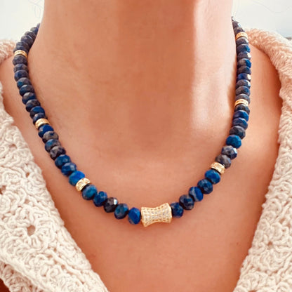 Faceted Lapis Lazuli Bead  Necklace- LUXE BLOOM