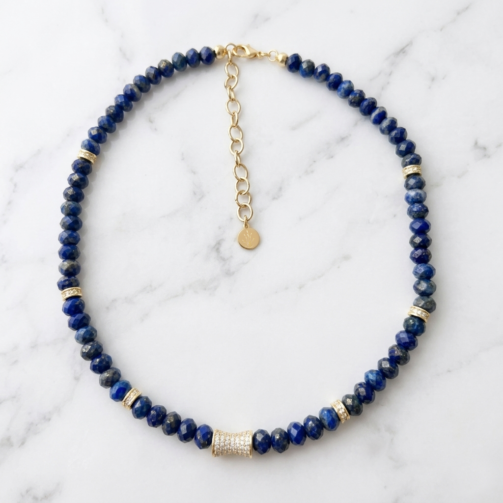 Faceted Lapis Lazuli Bead  Necklace- LUXE BLOOM