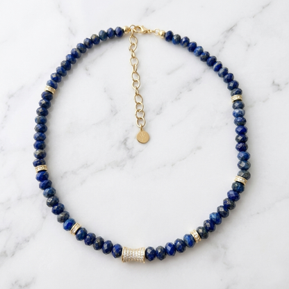 Faceted Lapis Lazuli Bead  Necklace- LUXE BLOOM