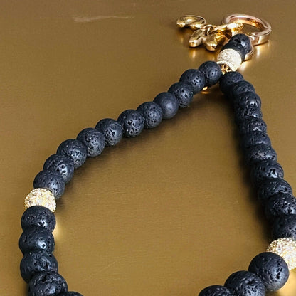 Black Lava Monogram 33 Bead Meditation Loop Wristlet