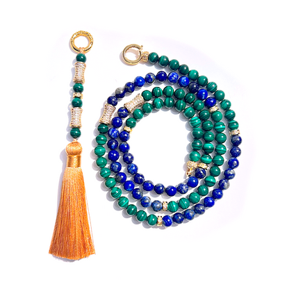 MULTIWAY Natural Malachite & Lapis Lazuli  Mindfulness 99 Bead Necklace