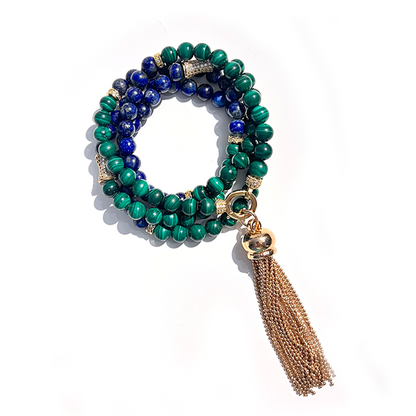 MULTIWAY Natural Malachite & Lapis Lazuli  Mindfulness 99 Bead Necklace