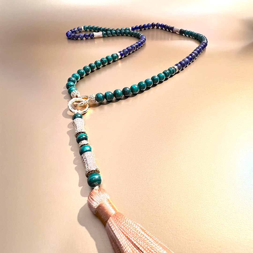 MULTIWAY Natural Malachite & Lapis Lazuli  Mindfulness 99 Bead Necklace