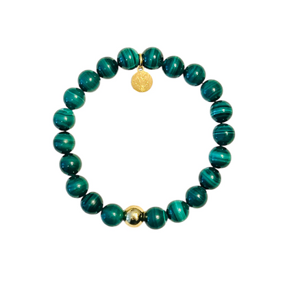 SUN COLLECTION - Natural Malachite & Gold Bead Sun stretch Bracelet