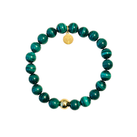 SUN COLLECTION - Natural Malachite & Gold Bead Sun stretch Bracelet