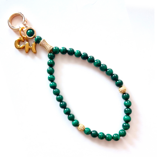 Monogram Malachite 33 Bead Meditation Loop Wristlet