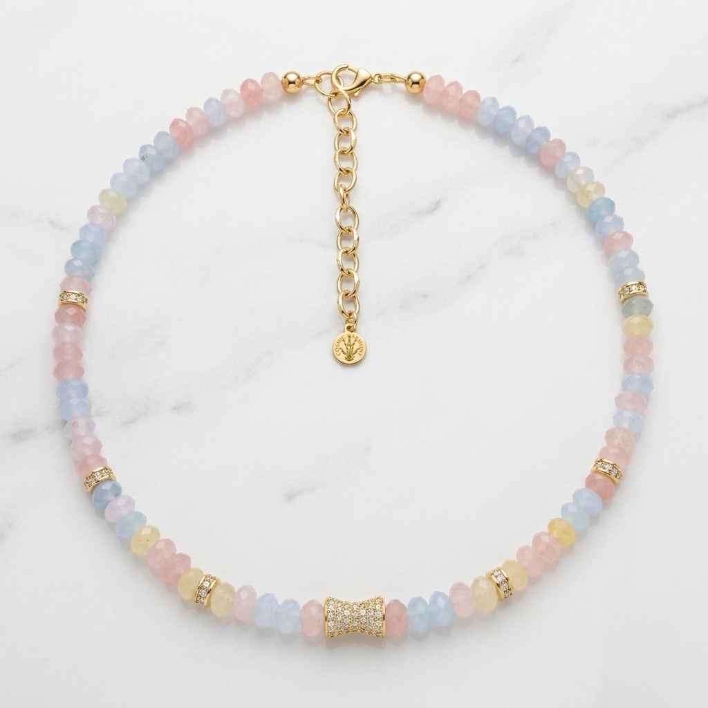Faceted Natural Morganite Bead  Necklace- LUXE BLOOM