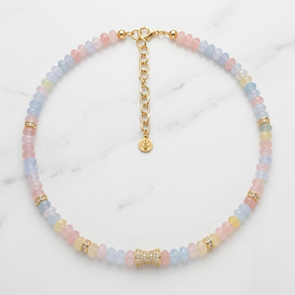 Faceted Natural Morganite Bead  Necklace- LUXE BLOOM