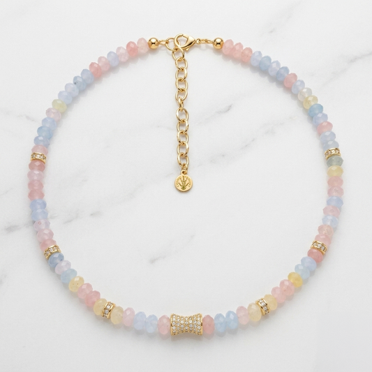 Faceted Natural Morganite Bead  Necklace- LUXE BLOOM