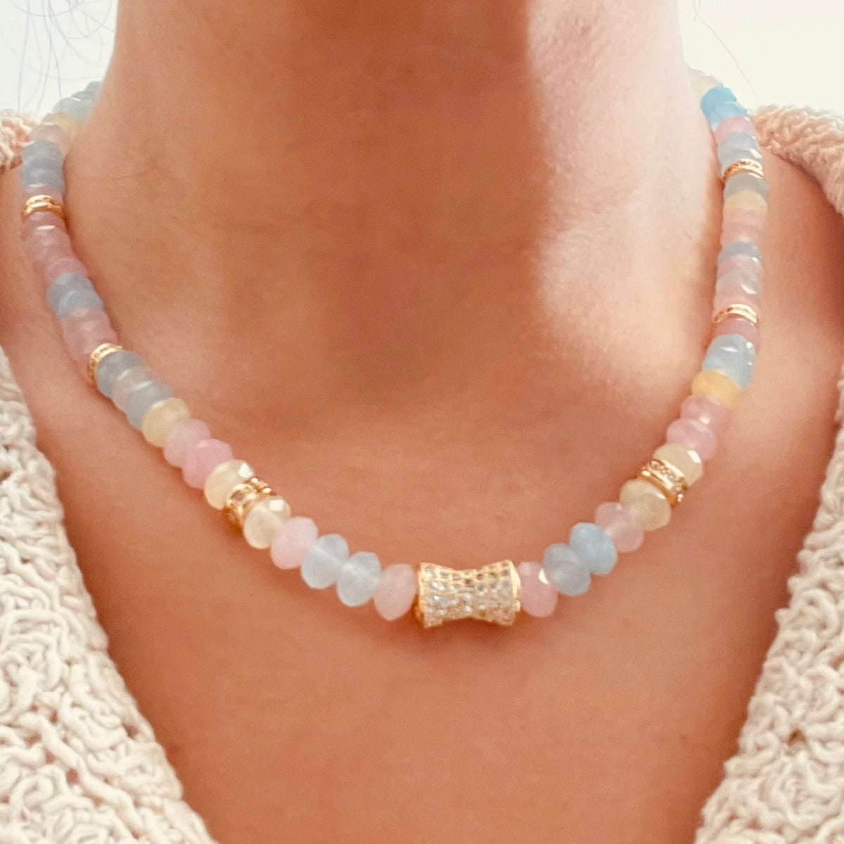 Faceted Natural Morganite Bead  Necklace- LUXE BLOOM