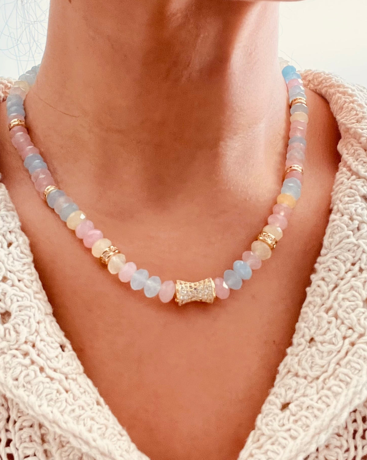Faceted Natural Morganite Bead  Necklace- LUXE BLOOM