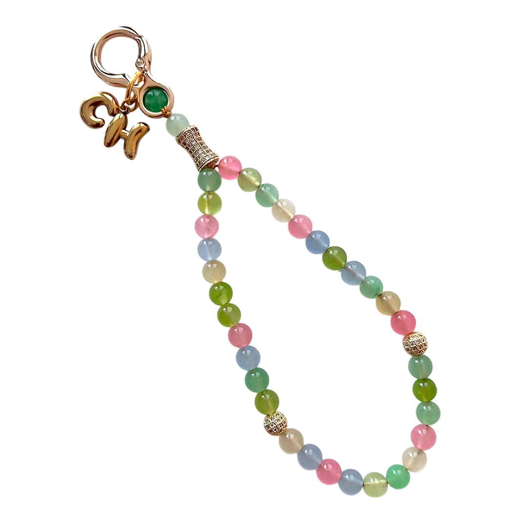 Monogram Pastel Dyed Quartz 33 Bead Meditation Loop Wristlet