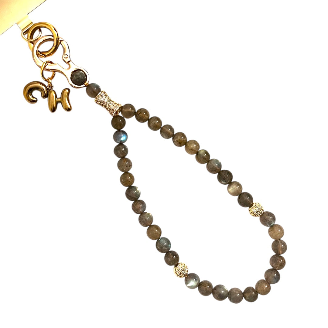 Monogram Labradorite 33 Bead Meditation Loop Wristlet