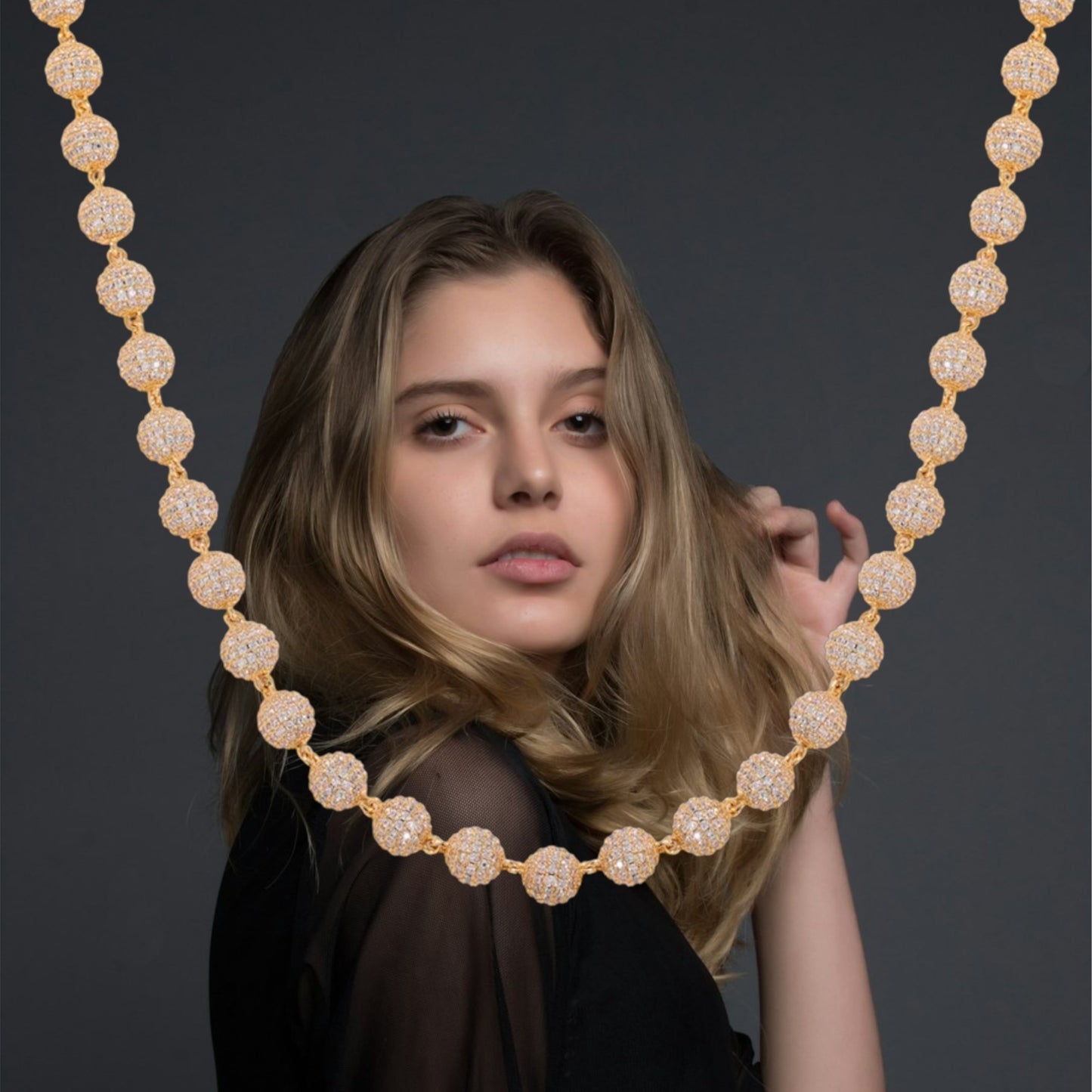 Gold CZ Bead Necklace - Cosmic Splendor Collection