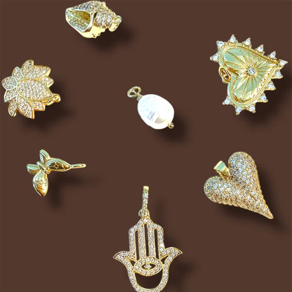 Ancient LARGE Gold Hamsa Hand Charm - Protection