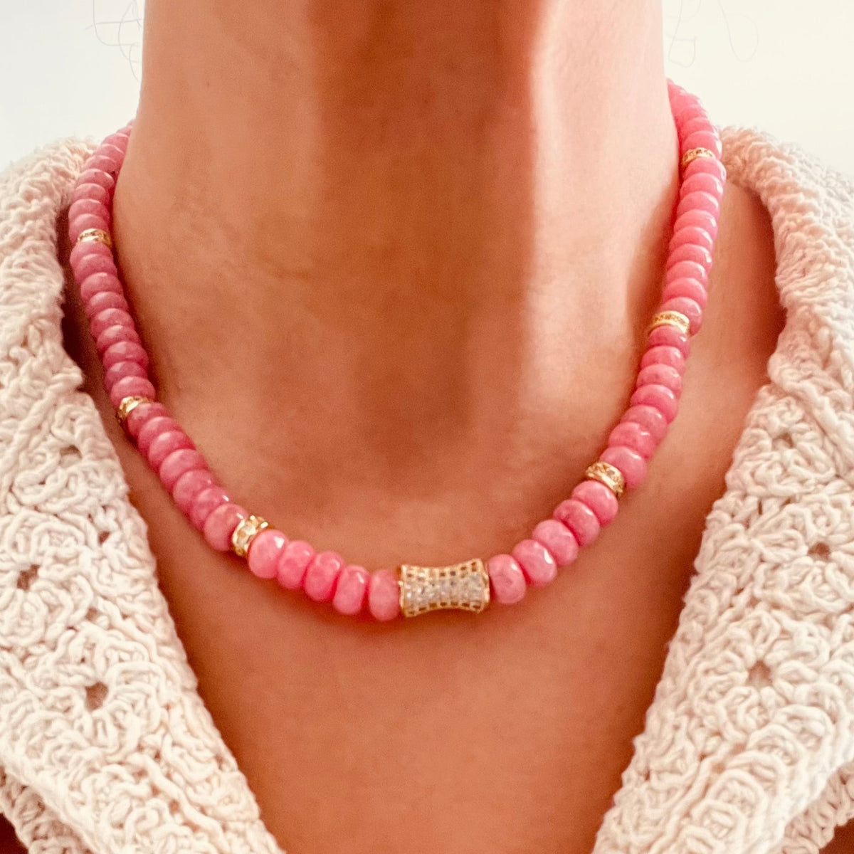 Faceted Pink Jade Bead  Necklace- CORE BLOOM