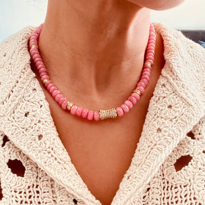 Faceted Pink Jade Bead  Necklace- CORE BLOOM