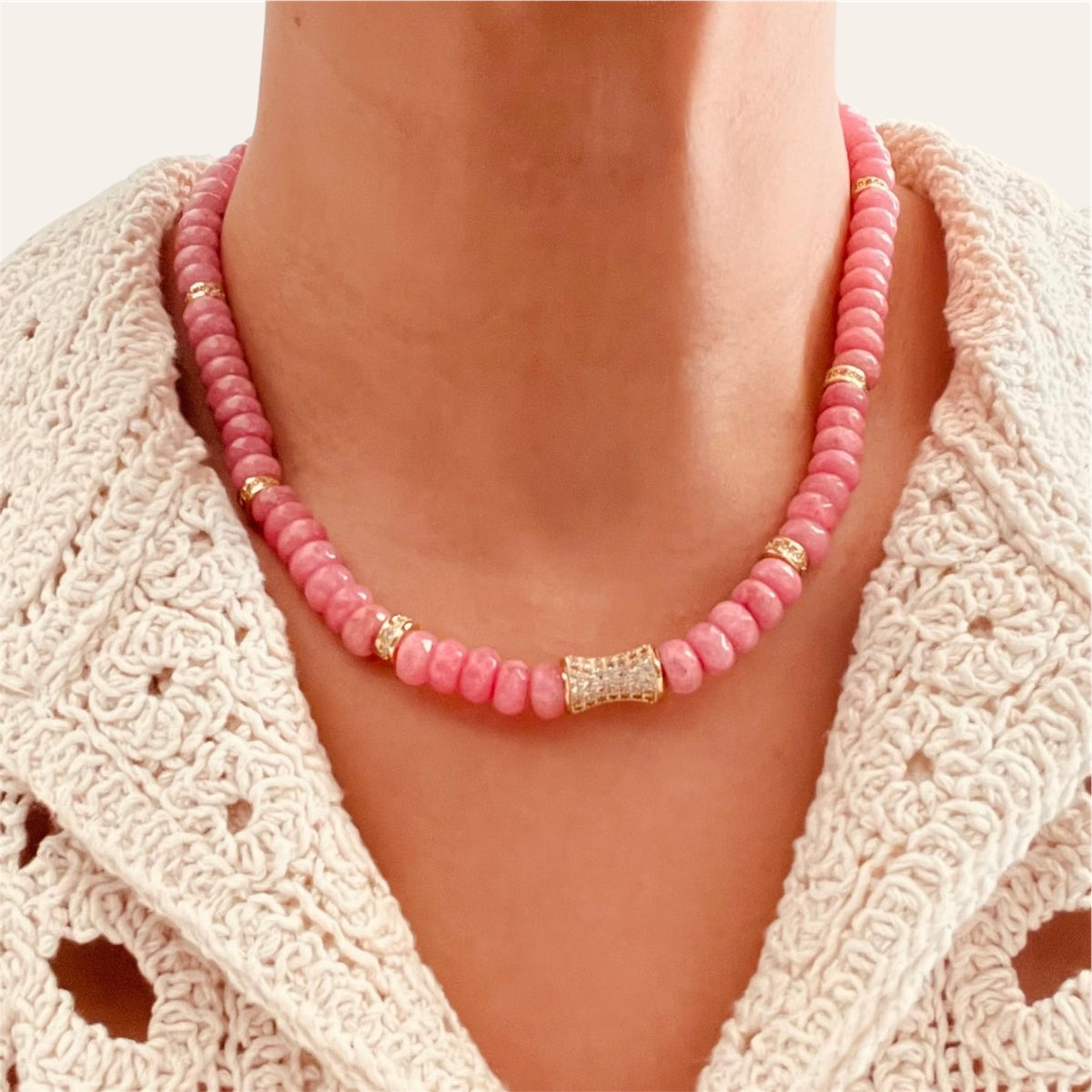 Faceted Pink Jade Bead  Necklace- CORE BLOOM
