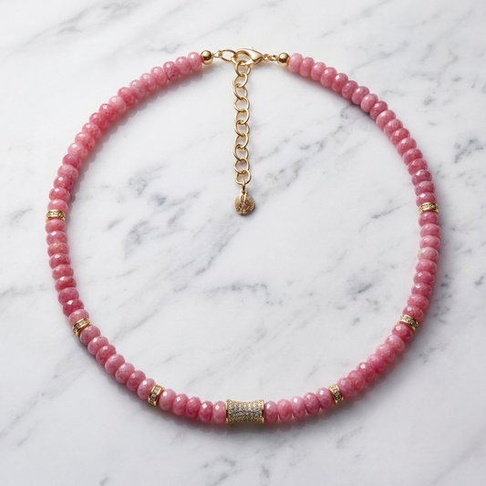 Faceted Pink Jade Bead  Necklace- CORE BLOOM