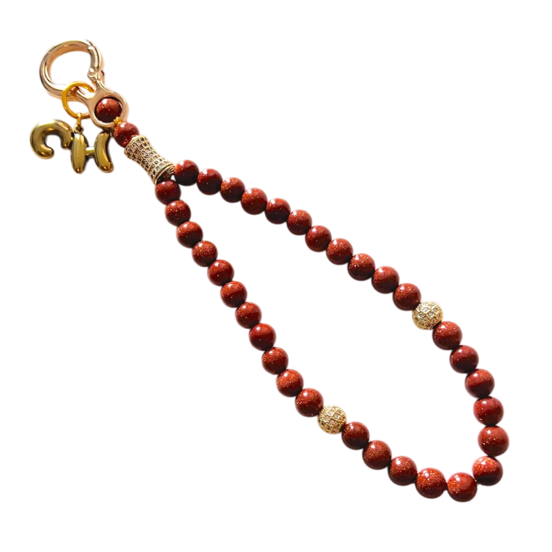 Monogram Orange Goldstone 33 Bead Meditation Loop Wristlet