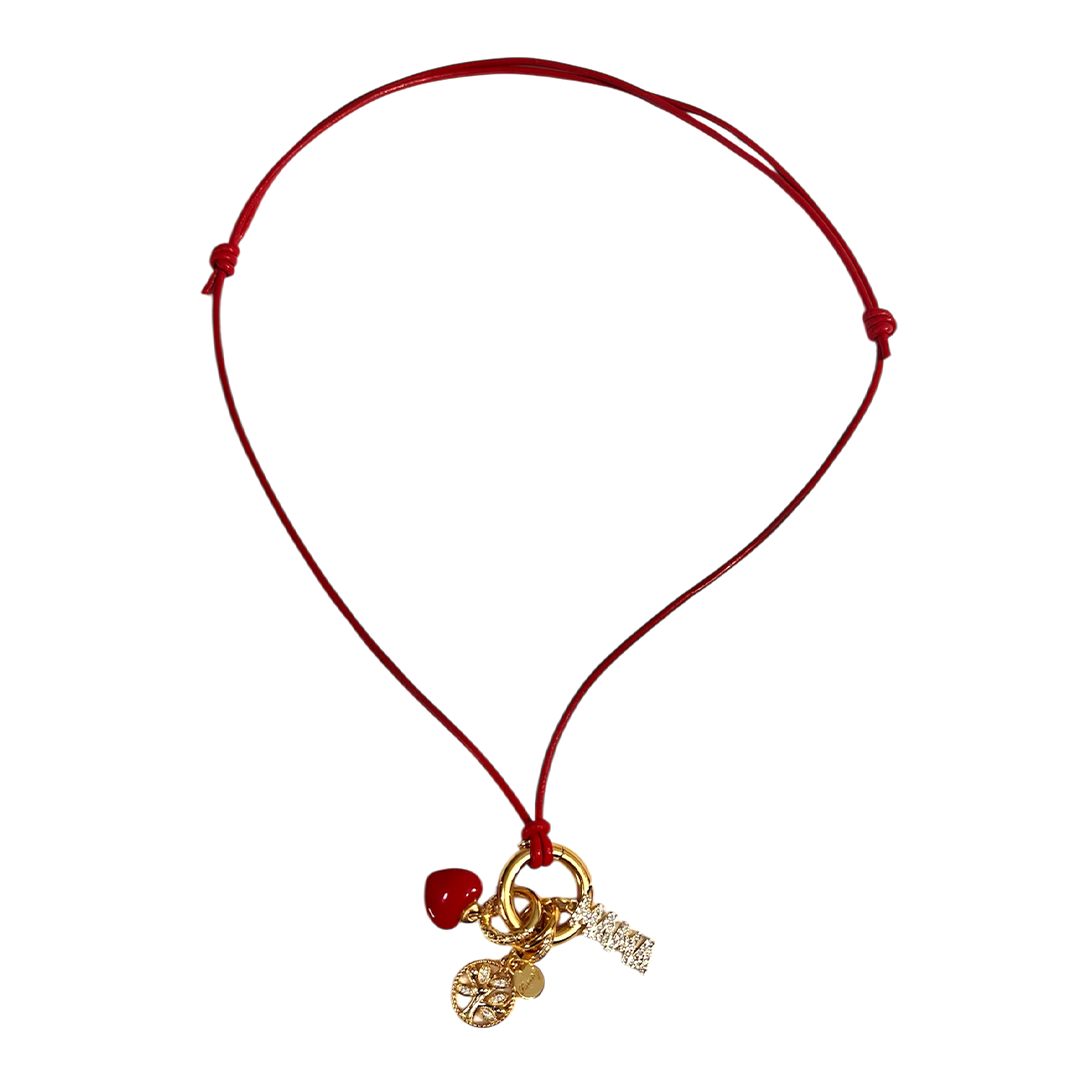 Adjustable Leather Necklace with Gold Charm Connector