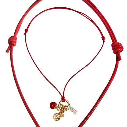 Adjustable Leather Necklace with Gold Charm Connector
