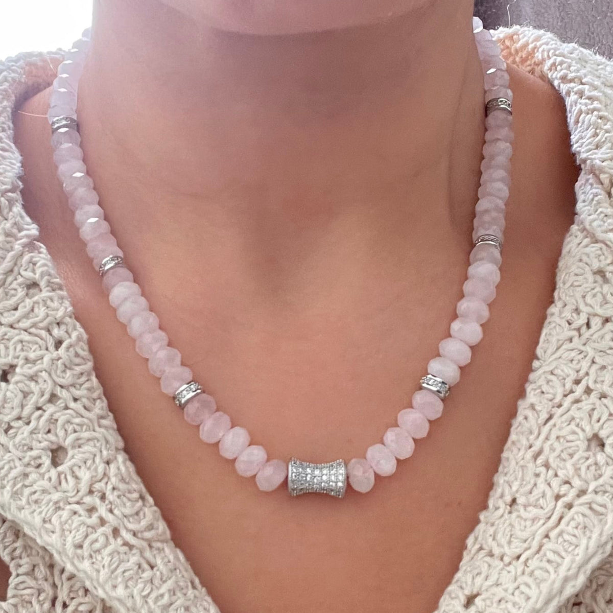 Faceted Rose Quartz Bead  Necklace- CORE BLOOM