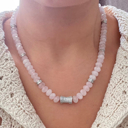 Faceted Rose Quartz Bead  Necklace- CORE BLOOM