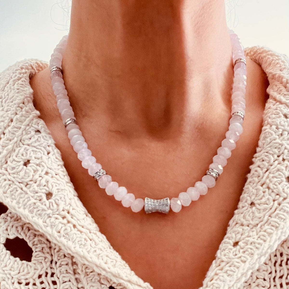 Faceted Rose Quartz Bead  Necklace- CORE BLOOM